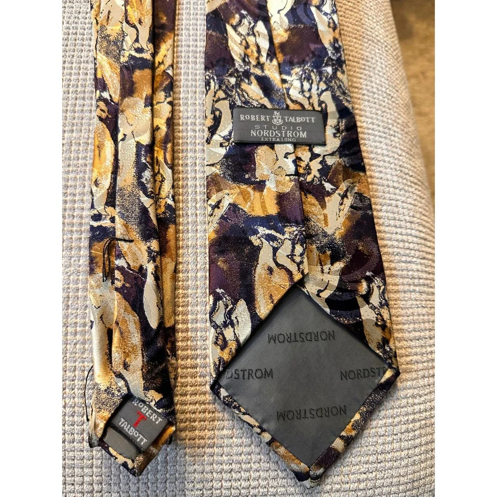 Robert Talbott Studio Nordstrom Tie Brown Gold Abstract Silk Extra Long XL‎ 63in